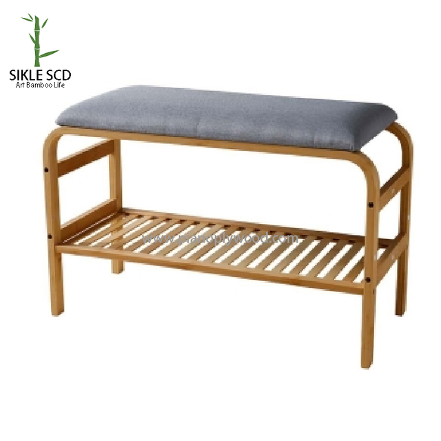 Ghế đẩu thay giày hình bán nguyệt một tầng bằng tre